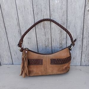 Vtg 395 Fossil Hobo Handbag Bag Suede and Braided Leather Tassle Y2K